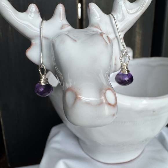 Amethyst Onion Drop Earrings 925SS - Picture 3 of 5